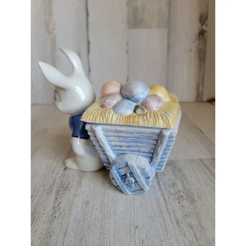 Vintage‎ ceramic Easter Bunny wheelbarrow egg hunt container